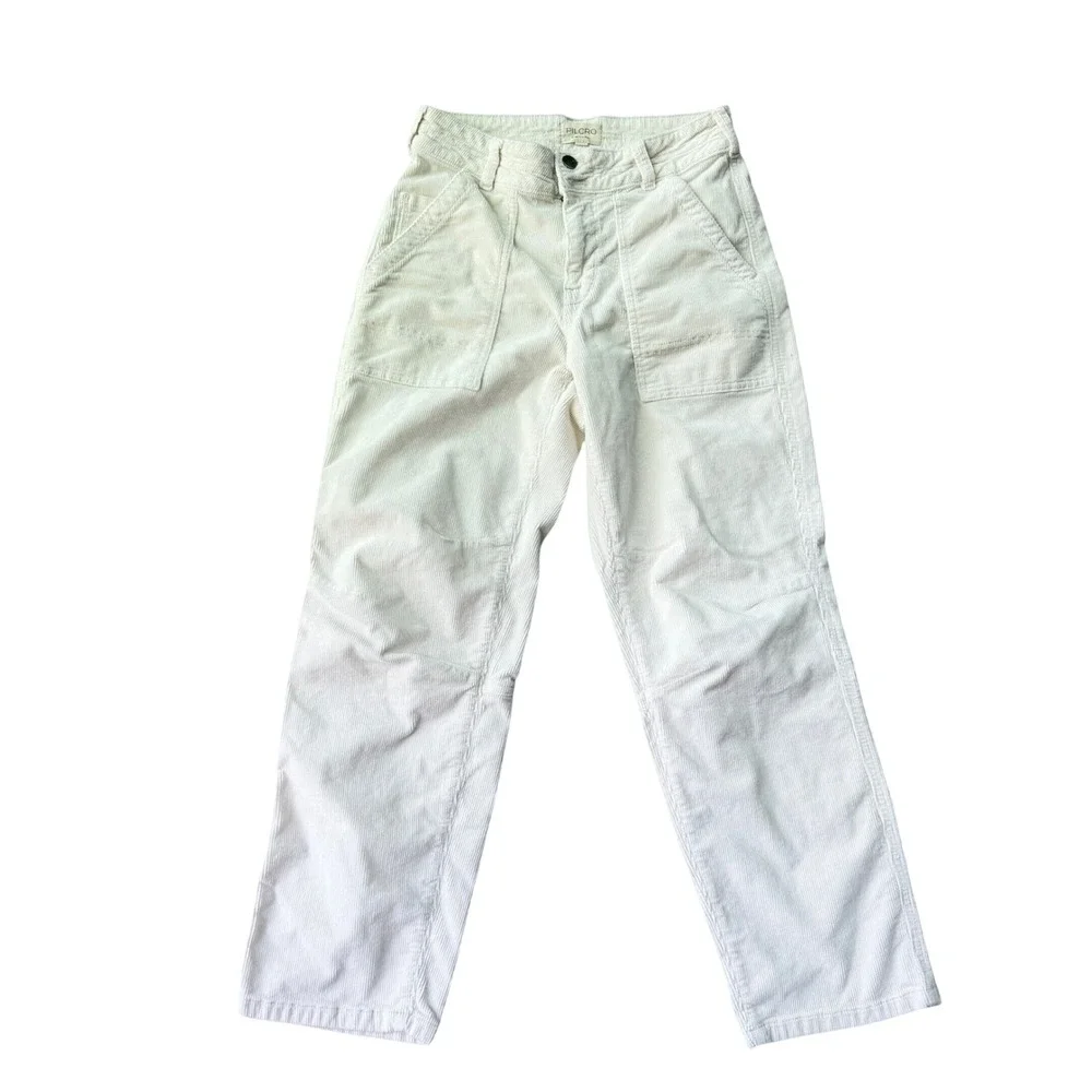 Pilcro Anthropologie Cream Corduroy Utility Carpenter Pants Womens 26 High Rise